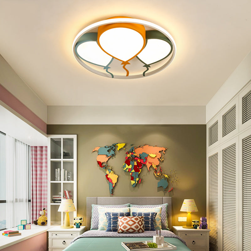 Circle Flushmount Light Kids Aluminum and Acrylic 16.5"/20.5" W LED Pink/Yellow Ceiling Lamp with Balloon Design, Warm/White Light Clearhalo 'Ceiling Lights' 'Close To Ceiling Lights' 'Close to ceiling' 'Flush mount' Lighting' 215353