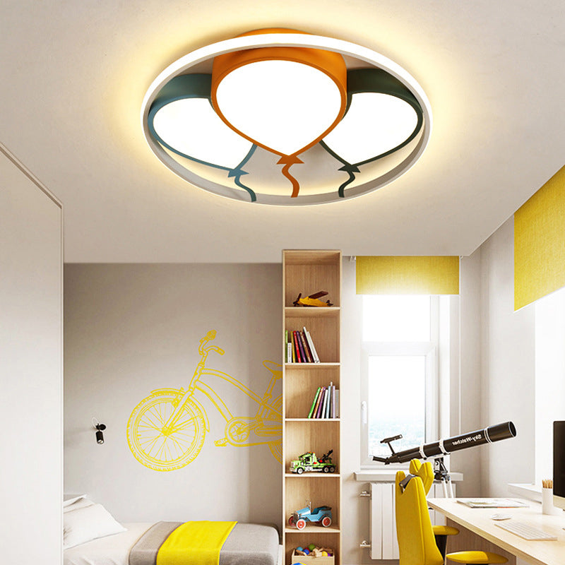 Circle Flushmount Light Kids Aluminum and Acrylic 16.5"/20.5" W LED Pink/Yellow Ceiling Lamp with Balloon Design, Warm/White Light Clearhalo 'Ceiling Lights' 'Close To Ceiling Lights' 'Close to ceiling' 'Flush mount' Lighting' 215354