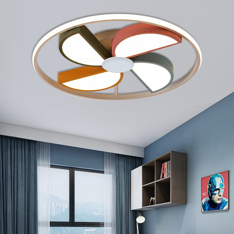 16.5"/20.5" W Windmill Flush Mount Lamp Kids Acrylic LED White Finish Ceiling Lamp for Bedroom, Warm/White Light Blue-Yellow-Green-Pink White Clearhalo 'Ceiling Lights' 'Close To Ceiling Lights' 'Close to ceiling' 'Flush mount' Lighting' 215360