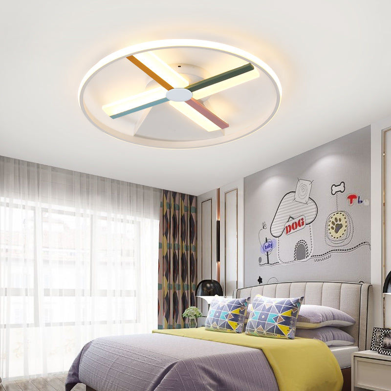 Windmill Ceiling Lighting Kids Acrylic 16.5"/20.5" W LED White Finish Flush Mount Light with Metal Ring, Warm/White Light Clearhalo 'Ceiling Lights' 'Close To Ceiling Lights' 'Close to ceiling' 'Flush mount' Lighting' 215368