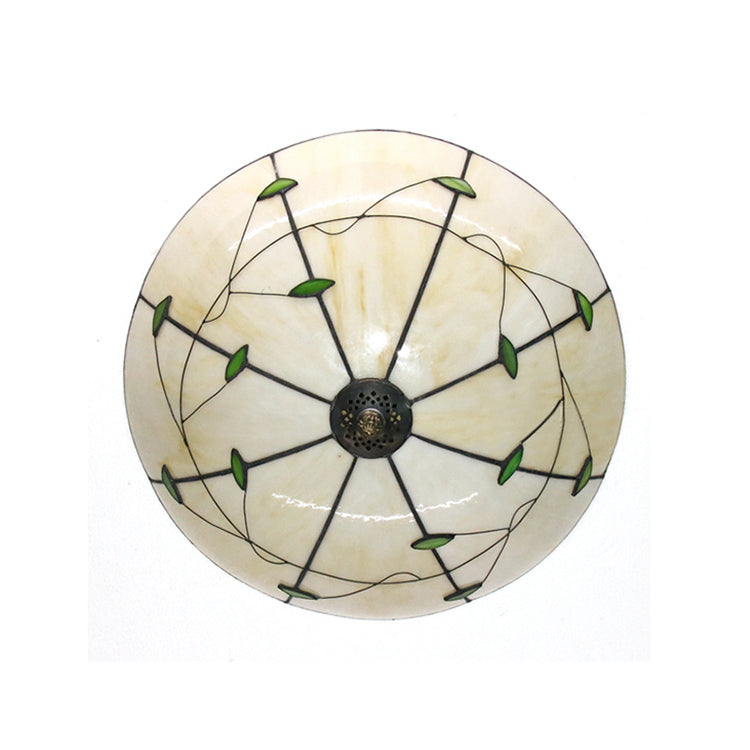 Clear/Ivory Bowl Flush Mount Light Rustic Loft Stained Glass Indoor Flushmount for Living Room Clearhalo 'Ceiling Lights' 'Close To Ceiling Lights' 'Close to ceiling' 'Flush mount' Lighting' 21537