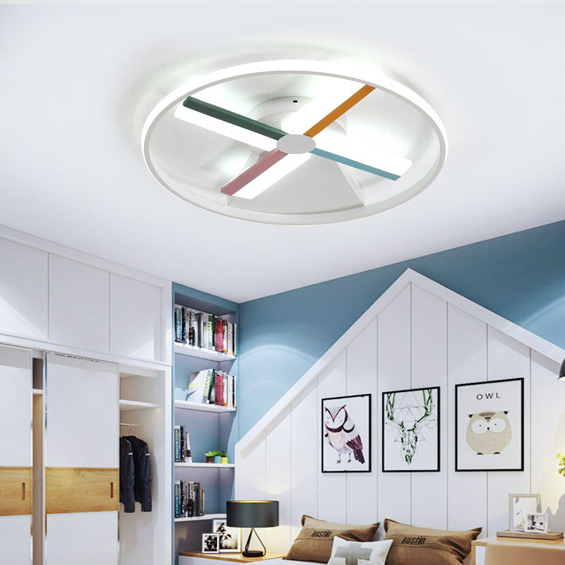 Windmill Ceiling Lighting Kids Acrylic 16.5"/20.5" W LED White Finish Flush Mount Light with Metal Ring, Warm/White Light Blue-Yellow-Green-Pink White Clearhalo 'Ceiling Lights' 'Close To Ceiling Lights' 'Close to ceiling' 'Flush mount' Lighting' 215373