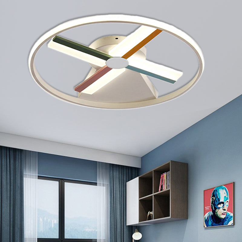 Windmill Ceiling Lighting Kids Acrylic 16.5"/20.5" W LED White Finish Flush Mount Light with Metal Ring, Warm/White Light Clearhalo 'Ceiling Lights' 'Close To Ceiling Lights' 'Close to ceiling' 'Flush mount' Lighting' 215374