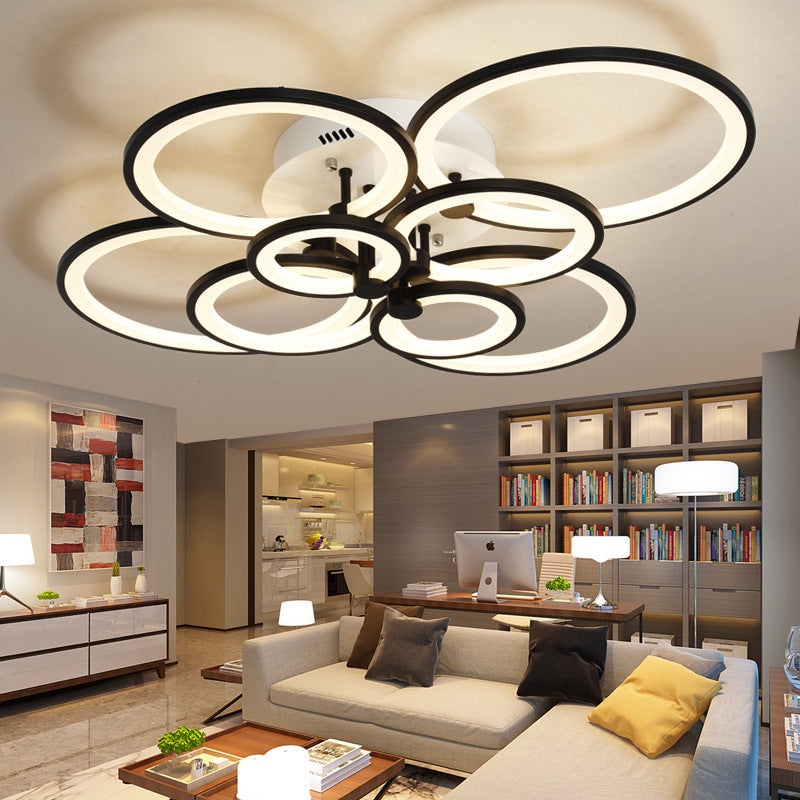 Multi-Ring Living Room Flush Mount Acrylic 8/10 Lights Modern Ceiling Lighting Fixture in Brown, Warm/White Light 8 Brown Clearhalo 'Ceiling Lights' 'Close To Ceiling Lights' 'Close to ceiling' 'Flush mount' Lighting' 215378