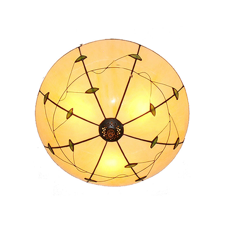 Clear/Ivory Bowl Flush Mount Light Rustic Loft Stained Glass Indoor Flushmount for Living Room Ivory Clearhalo 'Ceiling Lights' 'Close To Ceiling Lights' 'Close to ceiling' 'Flush mount' Lighting' 21538