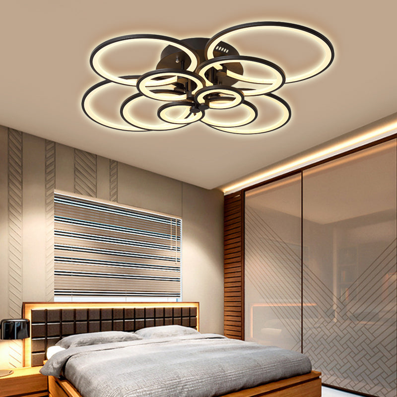 Multi-Ring Living Room Flush Mount Acrylic 8/10 Lights Modern Ceiling Lighting Fixture in Brown, Warm/White Light 10 Brown Clearhalo 'Ceiling Lights' 'Close To Ceiling Lights' 'Close to ceiling' 'Flush mount' Lighting' 215383