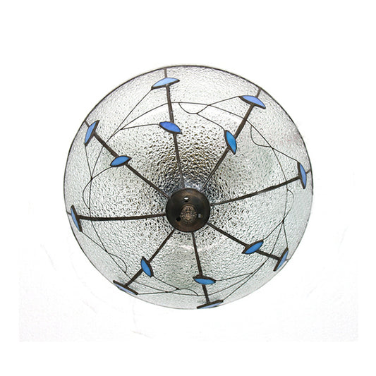 Clear/Ivory Bowl Flush Mount Light Rustic Loft Stained Glass Indoor Flushmount for Living Room Clearhalo 'Ceiling Lights' 'Close To Ceiling Lights' 'Close to ceiling' 'Flush mount' Lighting' 21539