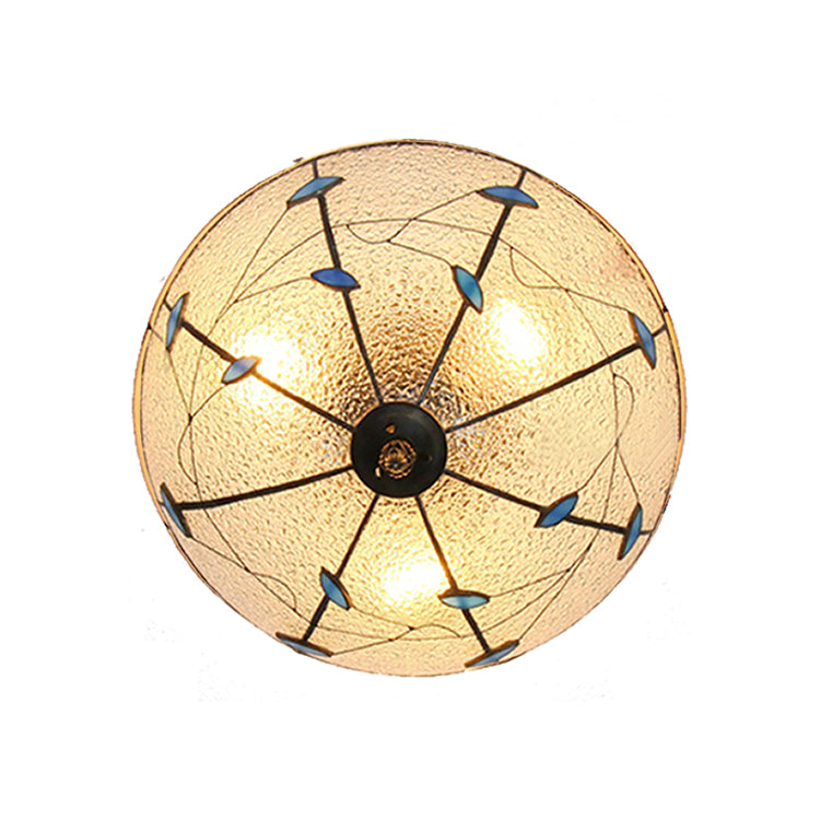 Clear/Ivory Bowl Flush Mount Light Rustic Loft Stained Glass Indoor Flushmount for Living Room Clear Clearhalo 'Ceiling Lights' 'Close To Ceiling Lights' 'Close to ceiling' 'Flush mount' Lighting' 21540