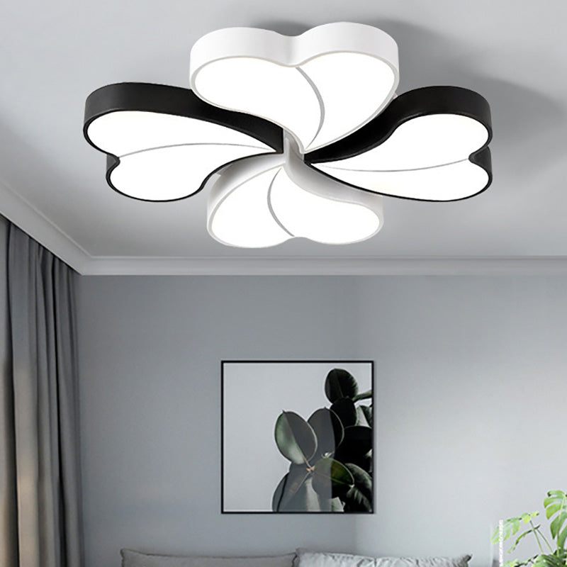 Black and White Heart-Shaped Ceiling Lamp Modern Acrylic Flush Mount Light Fixture in Warm/White Light Black-White White Clearhalo 'Ceiling Lights' 'Close To Ceiling Lights' 'Close to ceiling' 'Flush mount' Lighting' 215405