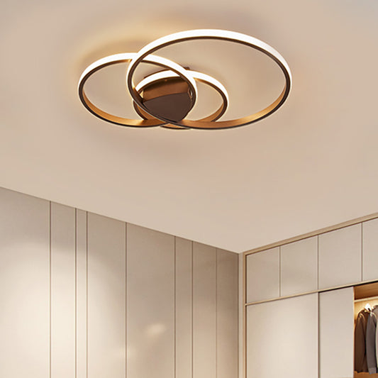 3-Ring LED Bedroom Ceiling Light Modern Acrylic Shaded White/Coffee Flush Mount in Warm/White/Natural Light Coffee Clearhalo 'Ceiling Lights' 'Close To Ceiling Lights' 'Close to ceiling' 'Flush mount' Lighting' 215446