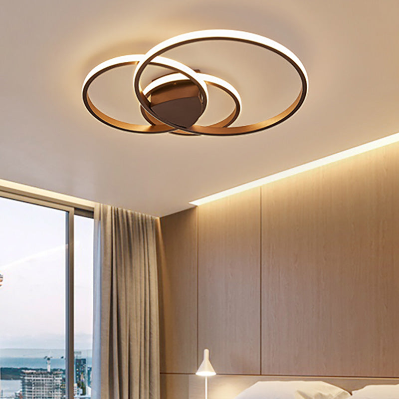 3-Ring LED Bedroom Ceiling Light Modern Acrylic Shaded White/Coffee Flush Mount in Warm/White/Natural Light Clearhalo 'Ceiling Lights' 'Close To Ceiling Lights' 'Close to ceiling' 'Flush mount' Lighting' 215447