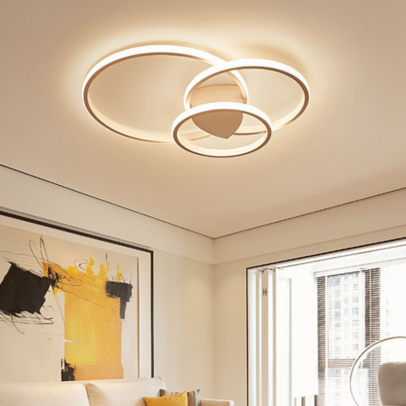 3-Ring LED Bedroom Ceiling Light Modern Acrylic Shaded White/Coffee Flush Mount in Warm/White/Natural Light White Clearhalo 'Ceiling Lights' 'Close To Ceiling Lights' 'Close to ceiling' 'Flush mount' Lighting' 215450