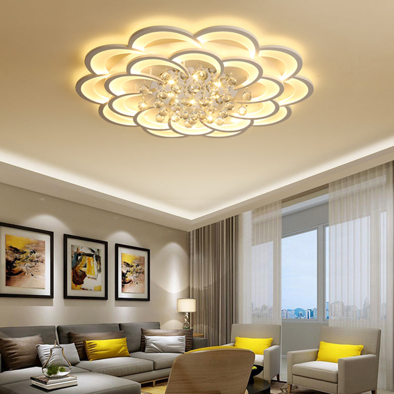 Acrylic Flower LED Flush Mount Modern 20.5"/27"/31.5" Wide Ceiling Light Fixture in Warm/White Light for Living Room White 39" Clearhalo 'Ceiling Lights' 'Close To Ceiling Lights' 'Close to ceiling' 'Flush mount' Lighting' 215453