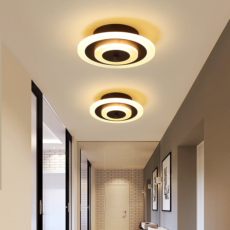 White/Coffee LED Corridor Flush Ceiling Lamp Simple Acrylic Round/Square Flushmount Lighting in Warm/White/Natural Light Coffee Round Clearhalo 'Ceiling Lights' 'Close To Ceiling Lights' 'Close to ceiling' 'Flush mount' Lighting' 215487