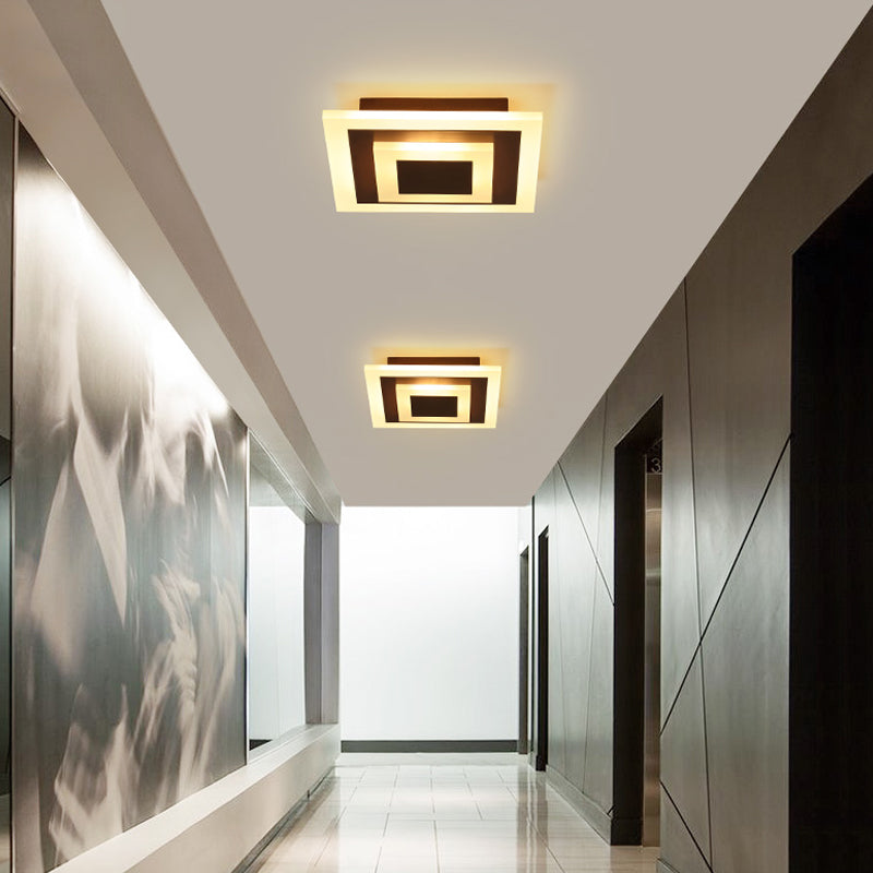 White/Coffee LED Corridor Flush Ceiling Lamp Simple Acrylic Round/Square Flushmount Lighting in Warm/White/Natural Light Coffee Square Clearhalo 'Ceiling Lights' 'Close To Ceiling Lights' 'Close to ceiling' 'Flush mount' Lighting' 215494