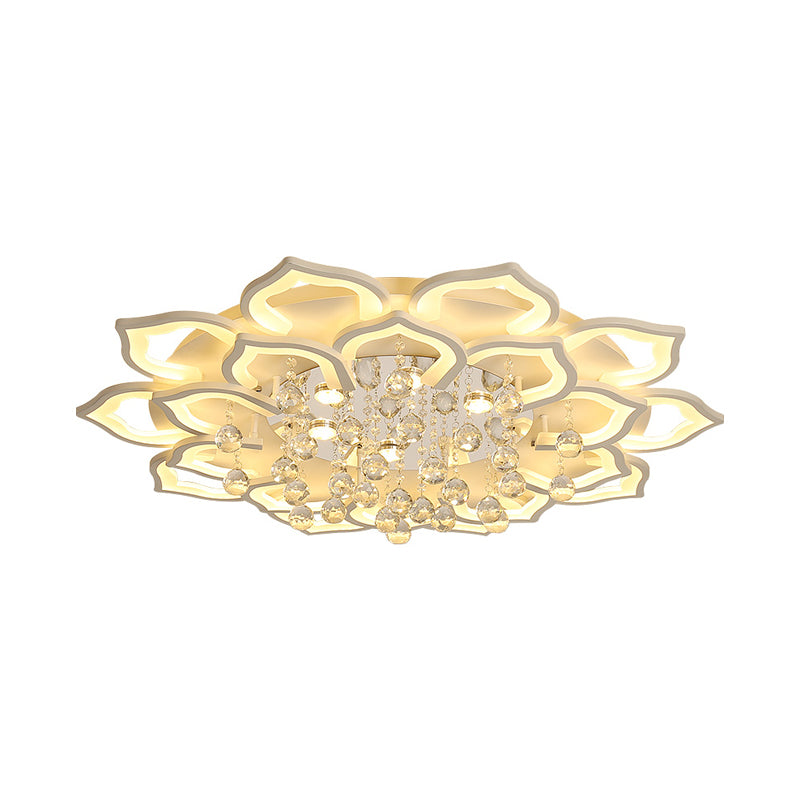 6/16/20 Lights Living Room Ceiling Light White Flush Mount Light Fixture in Warm/White Light with Floral Acrylic Shade and Crystal Drop Clearhalo 'Ceiling Lights' 'Close To Ceiling Lights' 'Close to ceiling' 'Flush mount' Lighting' 215503