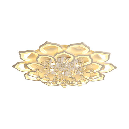 6/16/20 Lights Living Room Ceiling Light White Flush Mount Light Fixture in Warm/White Light with Floral Acrylic Shade and Crystal Drop Clearhalo 'Ceiling Lights' 'Close To Ceiling Lights' 'Close to ceiling' 'Flush mount' Lighting' 215503