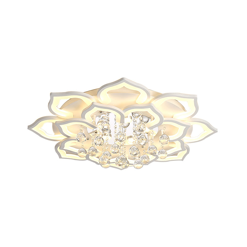 6/16/20 Lights Living Room Ceiling Light White Flush Mount Light Fixture in Warm/White Light with Floral Acrylic Shade and Crystal Drop Clearhalo 'Ceiling Lights' 'Close To Ceiling Lights' 'Close to ceiling' 'Flush mount' Lighting' 215507