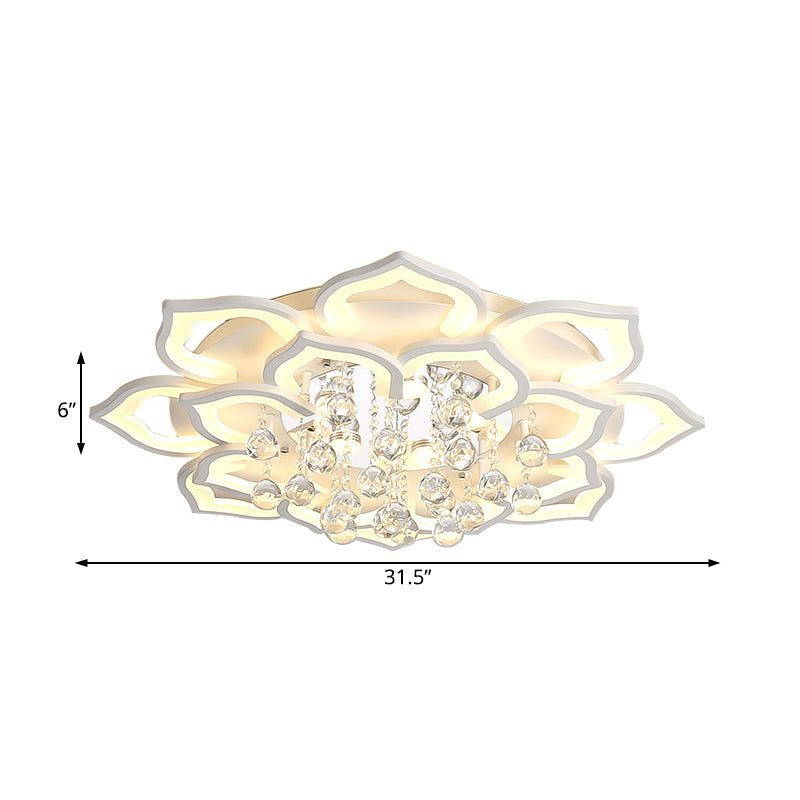 6/16/20 Lights Living Room Ceiling Light White Flush Mount Light Fixture in Warm/White Light with Floral Acrylic Shade and Crystal Drop Clearhalo 'Ceiling Lights' 'Close To Ceiling Lights' 'Close to ceiling' 'Flush mount' Lighting' 215508