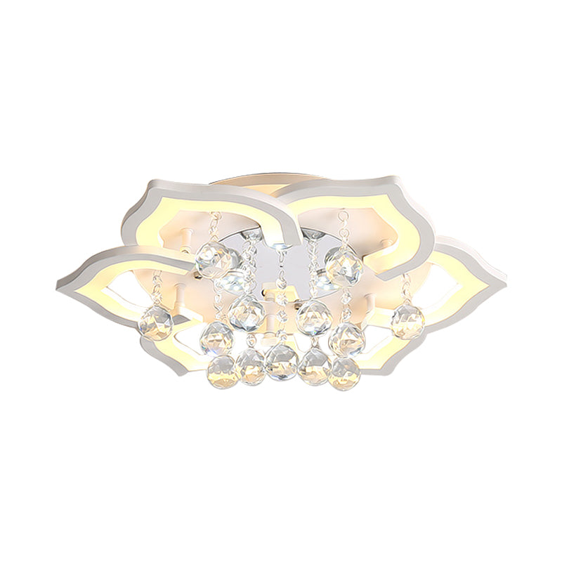 6/16/20 Lights Living Room Ceiling Light White Flush Mount Light Fixture in Warm/White Light with Floral Acrylic Shade and Crystal Drop Clearhalo 'Ceiling Lights' 'Close To Ceiling Lights' 'Close to ceiling' 'Flush mount' Lighting' 215511