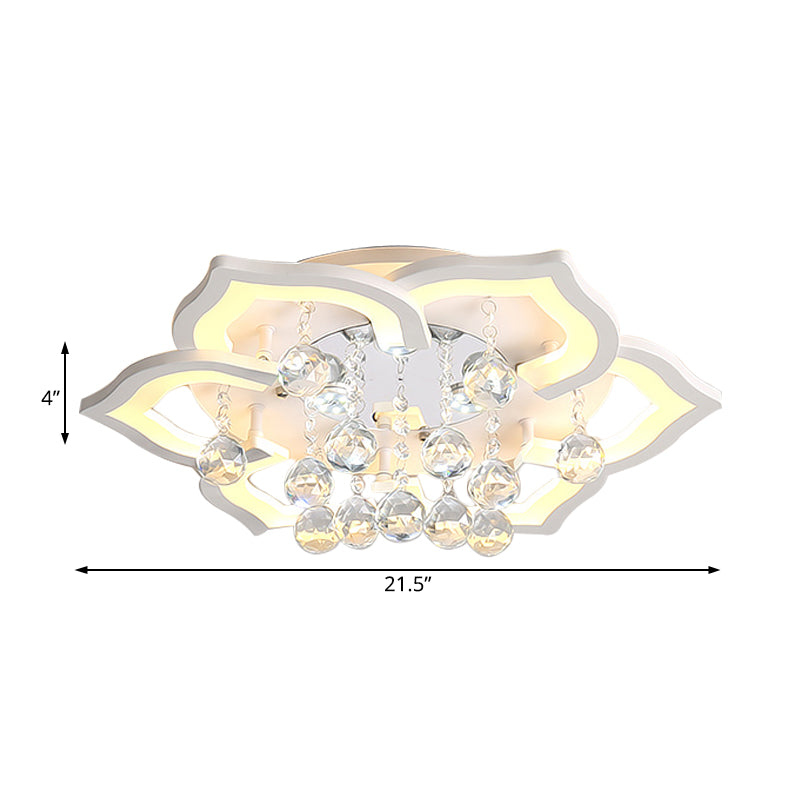 6/16/20 Lights Living Room Ceiling Light White Flush Mount Light Fixture in Warm/White Light with Floral Acrylic Shade and Crystal Drop Clearhalo 'Ceiling Lights' 'Close To Ceiling Lights' 'Close to ceiling' 'Flush mount' Lighting' 215512