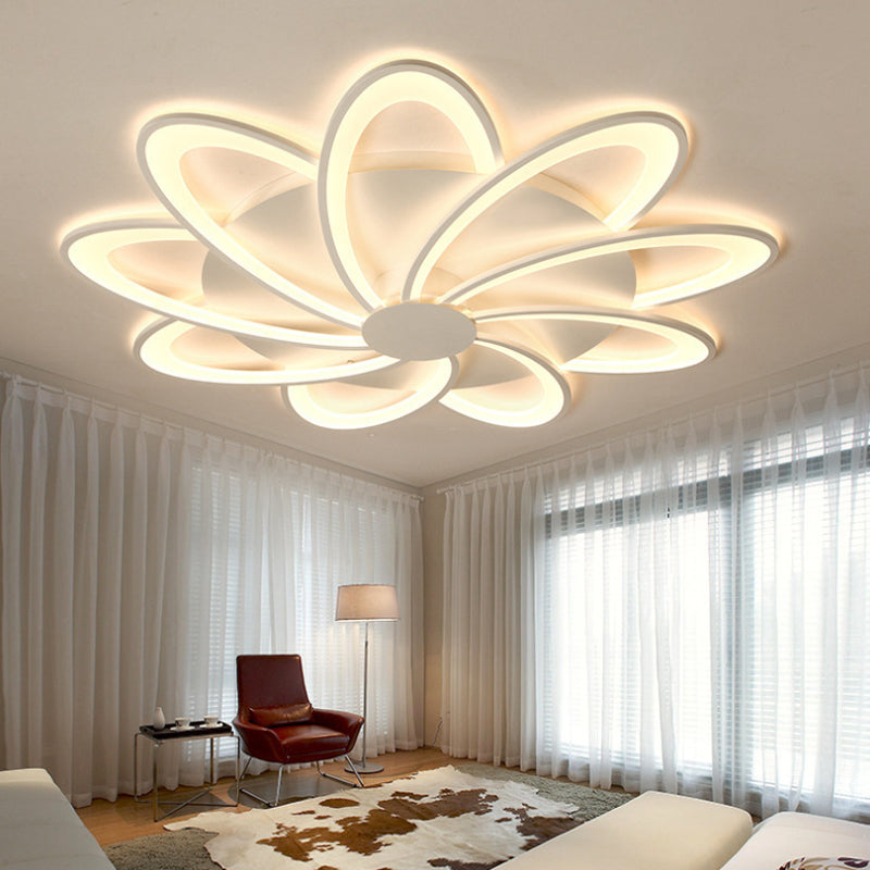 Contemporary Flower Flushmount Lighting Acrylic 6/7/8-Light Bedroom Ceiling Flush Mount in Warm/White Light 9 White Clearhalo 'Ceiling Lights' 'Close To Ceiling Lights' 'Close to ceiling' 'Flush mount' Lighting' 215513