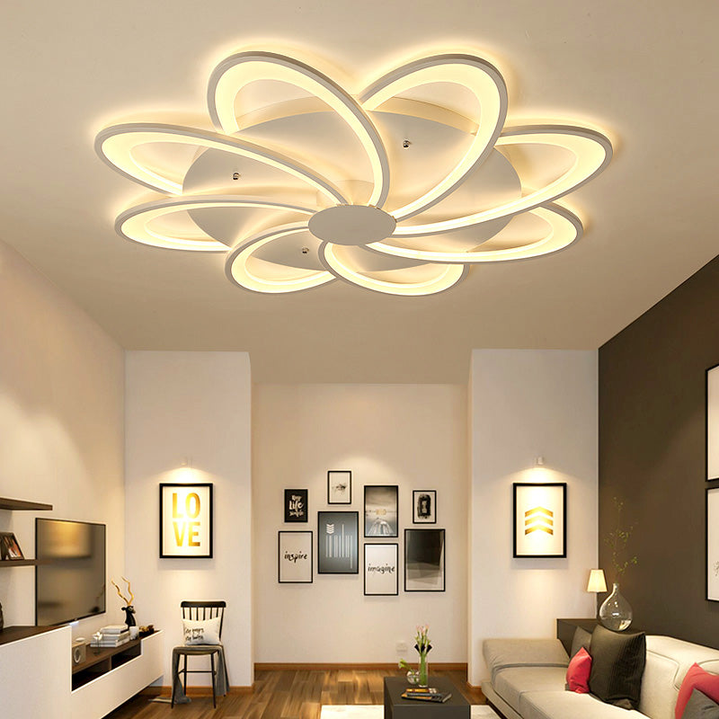 Contemporary Flower Flushmount Lighting Acrylic 6/7/8-Light Bedroom Ceiling Flush Mount in Warm/White Light 8 White Clearhalo 'Ceiling Lights' 'Close To Ceiling Lights' 'Close to ceiling' 'Flush mount' Lighting' 215517