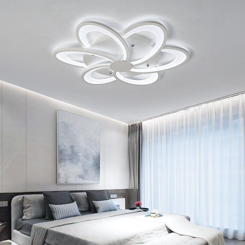 Contemporary Flower Flushmount Lighting Acrylic 6/7/8-Light Bedroom Ceiling Flush Mount in Warm/White Light 6 White White Clearhalo 'Ceiling Lights' 'Close To Ceiling Lights' 'Close to ceiling' 'Flush mount' Lighting' 215525