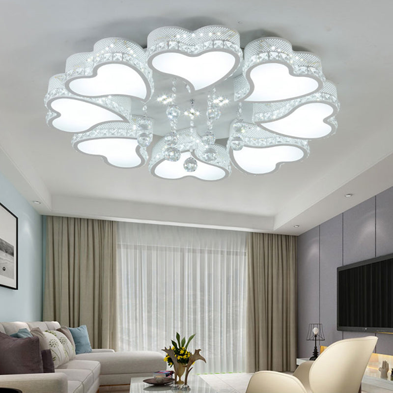 Acrylic Heart Shaped LED Flush Mount Contemporary 3/4/6 Lights Ceiling Lamp with Crystal Drop in Warm/White Light 8 White White Clearhalo 'Ceiling Lights' 'Close To Ceiling Lights' 'Close to ceiling' 'Flush mount' Lighting' 215560