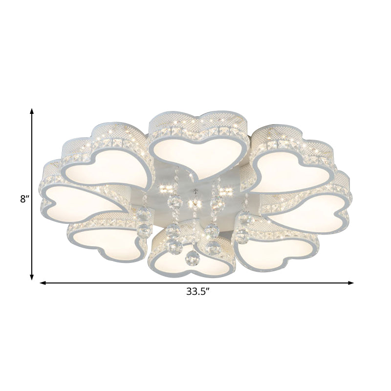 Acrylic Heart Shaped LED Flush Mount Contemporary 3/4/6 Lights Ceiling Lamp with Crystal Drop in Warm/White Light Clearhalo 'Ceiling Lights' 'Close To Ceiling Lights' 'Close to ceiling' 'Flush mount' Lighting' 215563