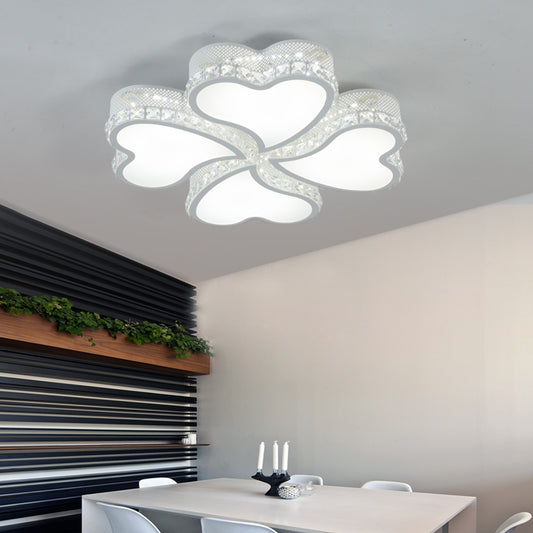 Acrylic Heart Shaped LED Flush Mount Contemporary 3/4/6 Lights Ceiling Lamp with Crystal Drop in Warm/White Light Clearhalo 'Ceiling Lights' 'Close To Ceiling Lights' 'Close to ceiling' 'Flush mount' Lighting' 215569