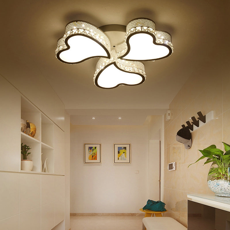 Acrylic Heart Shaped LED Flush Mount Contemporary 3/4/6 Lights Ceiling Lamp with Crystal Drop in Warm/White Light 3 White Warm Clearhalo 'Ceiling Lights' 'Close To Ceiling Lights' 'Close to ceiling' 'Flush mount' Lighting' 215572