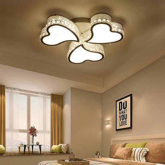 Acrylic Heart Shaped LED Flush Mount Contemporary 3/4/6 Lights Ceiling Lamp with Crystal Drop in Warm/White Light Clearhalo 'Ceiling Lights' 'Close To Ceiling Lights' 'Close to ceiling' 'Flush mount' Lighting' 215573