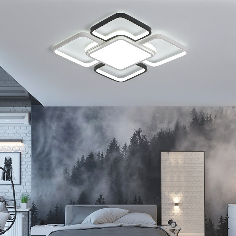 16"/19.5"/35.5" Wide Modern LED Ceiling Flush Mount Light Black and White Square/Rectangle Flush Lamp with Acrylic Shade in Warm/White Light Black-White Clearhalo 'Ceiling Lights' 'Close To Ceiling Lights' 'Close to ceiling' 'Flush mount' Lighting' 215671