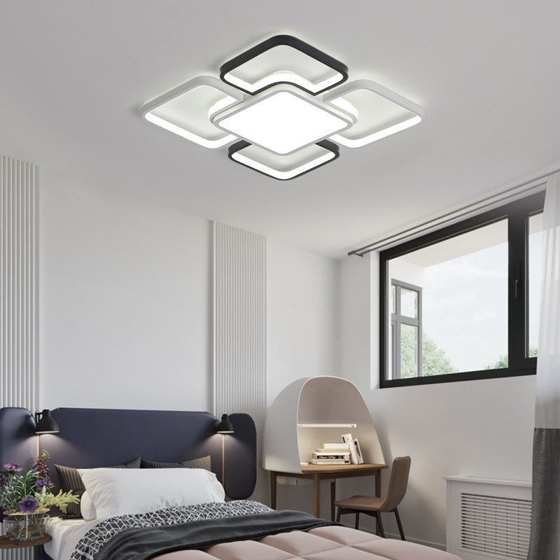 16"/19.5"/35.5" Wide Modern LED Ceiling Flush Mount Light Black and White Square/Rectangle Flush Lamp with Acrylic Shade in Warm/White Light Clearhalo 'Ceiling Lights' 'Close To Ceiling Lights' 'Close to ceiling' 'Flush mount' Lighting' 215672