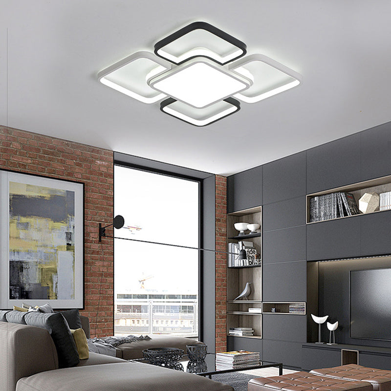 16"/19.5"/35.5" Wide Modern LED Ceiling Flush Mount Light Black and White Square/Rectangle Flush Lamp with Acrylic Shade in Warm/White Light Clearhalo 'Ceiling Lights' 'Close To Ceiling Lights' 'Close to ceiling' 'Flush mount' Lighting' 215673