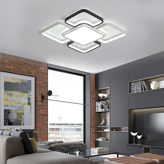 16"/19.5"/35.5" Wide Modern LED Ceiling Flush Mount Light Black and White Square/Rectangle Flush Lamp with Acrylic Shade in Warm/White Light Clearhalo 'Ceiling Lights' 'Close To Ceiling Lights' 'Close to ceiling' 'Flush mount' Lighting' 215673