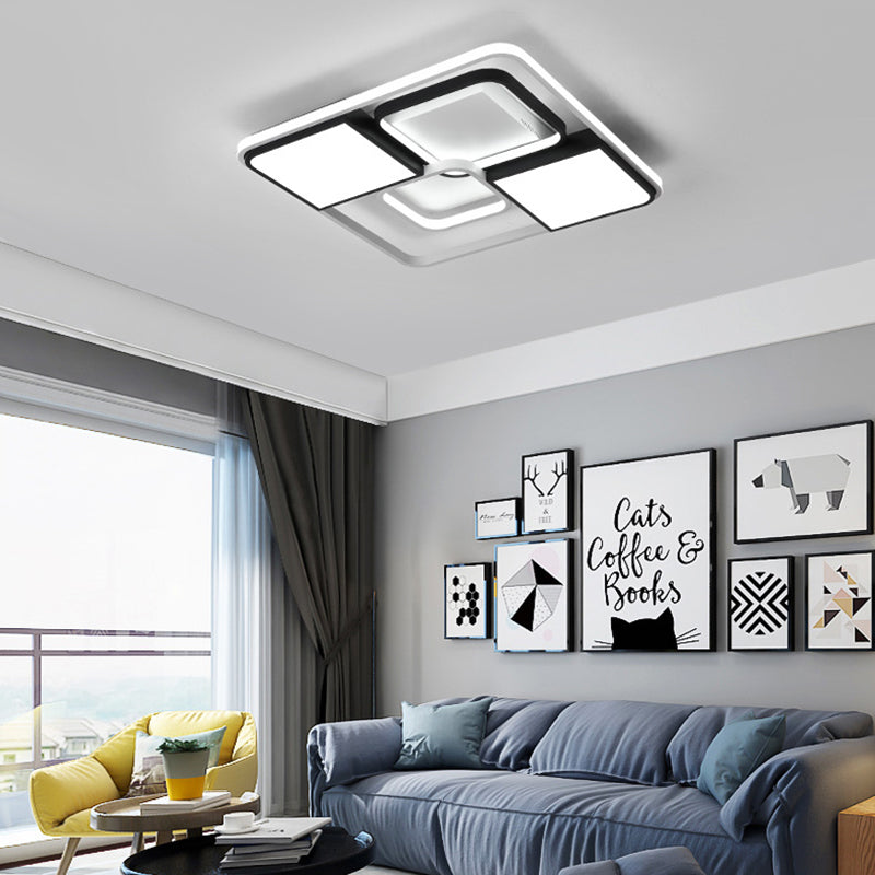 18"/22"/31.5" Wide Modern LED Flushmount Lighting White Rhombus/Rectangular Living Room Ceiling Lamp with Acrylic Shade in Warm/White Light White White Clearhalo 'Ceiling Lights' 'Close To Ceiling Lights' 'Close to ceiling' 'Flush mount' Lighting' 215775