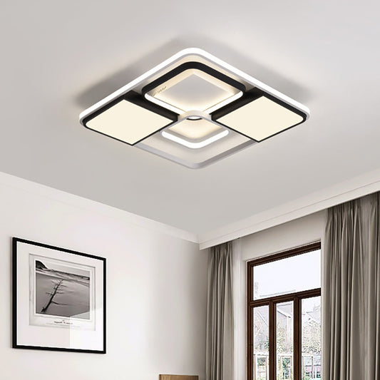 18"/22"/31.5" Wide Modern LED Flushmount Lighting White Rhombus/Rectangular Living Room Ceiling Lamp with Acrylic Shade in Warm/White Light Clearhalo 'Ceiling Lights' 'Close To Ceiling Lights' 'Close to ceiling' 'Flush mount' Lighting' 215784