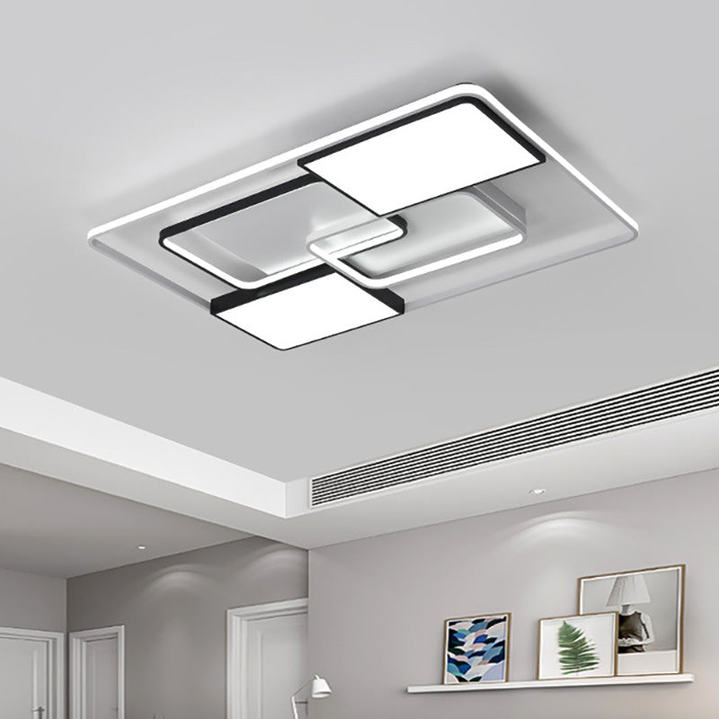 18"/22"/31.5" Wide Modern LED Flushmount Lighting White Rhombus/Rectangular Living Room Ceiling Lamp with Acrylic Shade in Warm/White Light White 31.5" White Clearhalo 'Ceiling Lights' 'Close To Ceiling Lights' 'Close to ceiling' 'Flush mount' Lighting' 215786