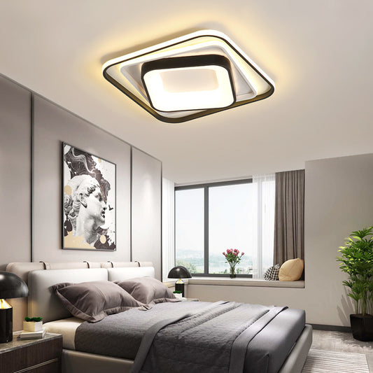 Black Rectangular/Square Flush Mount Simple 19.5"/35.5" Wide Acrylic Bedroom Ceiling Mounted Fixture in Warm/White Light Black 19.5" Warm Clearhalo 'Ceiling Lights' 'Close To Ceiling Lights' 'Close to ceiling' 'Flush mount' Lighting' 215791