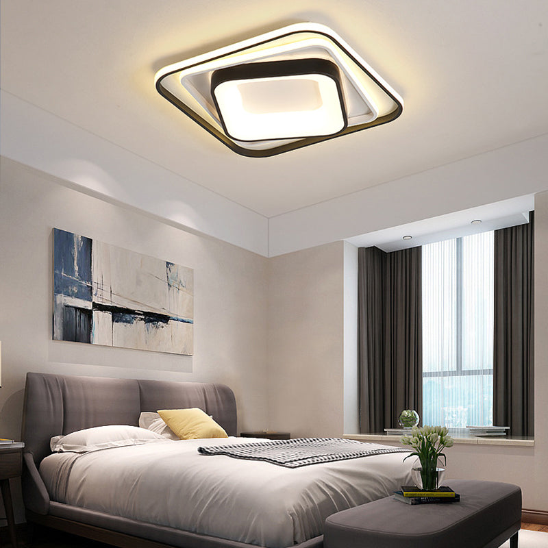 Black Rectangular/Square Flush Mount Simple 19.5"/35.5" Wide Acrylic Bedroom Ceiling Mounted Fixture in Warm/White Light Black 19.5" White Clearhalo 'Ceiling Lights' 'Close To Ceiling Lights' 'Close to ceiling' 'Flush mount' Lighting' 215792