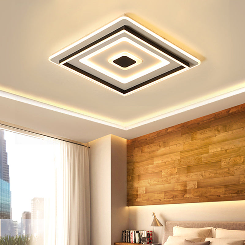 18"/21.5"/35.5" Wide Simple LED Flush Mount Light Black Square/Rectangular Flush Light Fixture with Acrylic Shade for Living Room, Warm/White Light Black Warm Clearhalo 'Ceiling Lights' 'Close To Ceiling Lights' 'Close to ceiling' 'Flush mount' Lighting' 215795