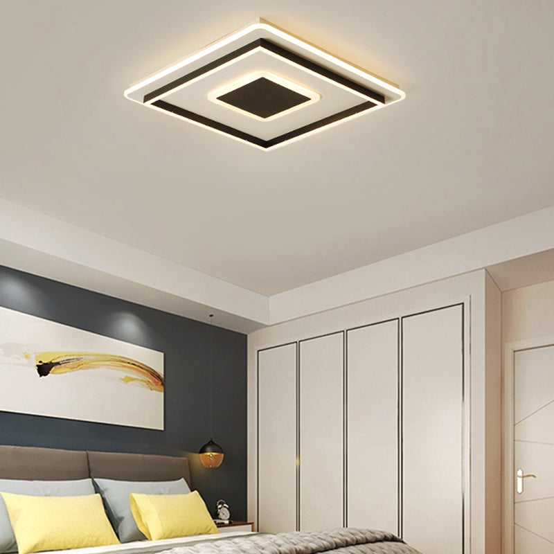 18"/21.5"/35.5" Wide Simple LED Flush Mount Light Black Square/Rectangular Flush Light Fixture with Acrylic Shade for Living Room, Warm/White Light Black White Clearhalo 'Ceiling Lights' 'Close To Ceiling Lights' 'Close to ceiling' 'Flush mount' Lighting' 215797