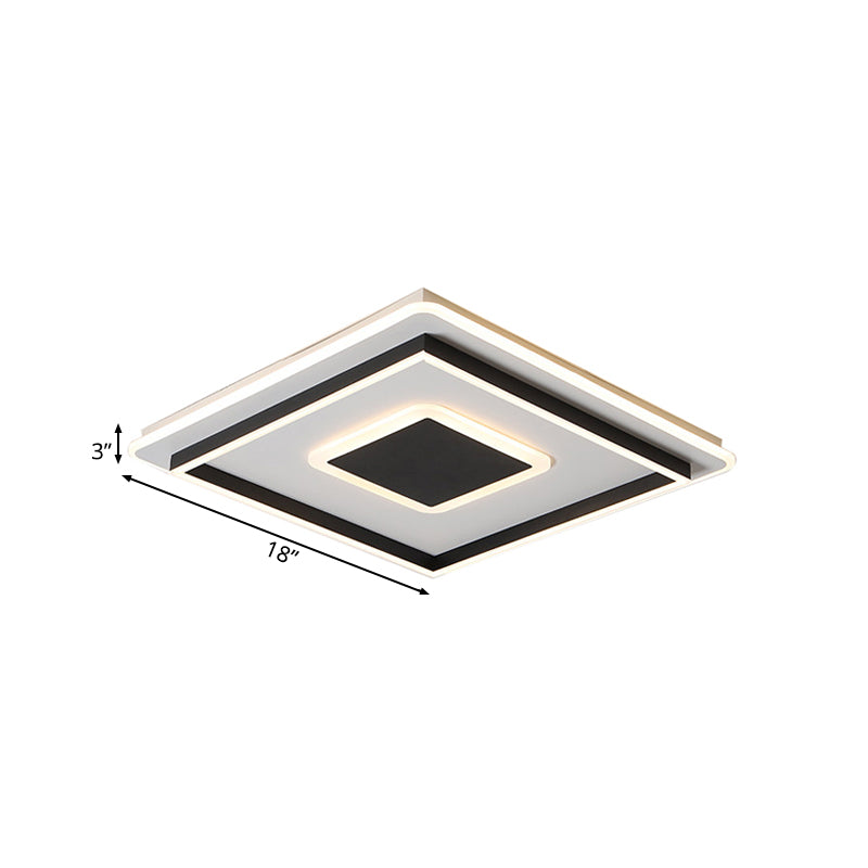 18"/21.5"/35.5" Wide Simple LED Flush Mount Light Black Square/Rectangular Flush Light Fixture with Acrylic Shade for Living Room, Warm/White Light Clearhalo 'Ceiling Lights' 'Close To Ceiling Lights' 'Close to ceiling' 'Flush mount' Lighting' 215800