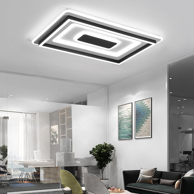 18"/21.5"/35.5" Wide Simple LED Flush Mount Light Black Square/Rectangular Flush Light Fixture with Acrylic Shade for Living Room, Warm/White Light Black 35.5" White Clearhalo 'Ceiling Lights' 'Close To Ceiling Lights' 'Close to ceiling' 'Flush mount' Lighting' 215802