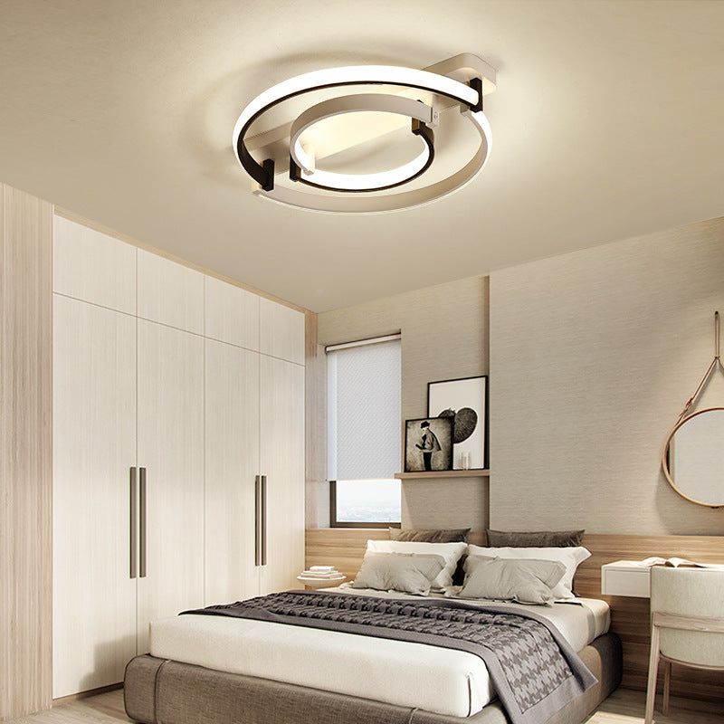 Circular Bedroom Ceiling Lamp Simplicity Acrylic LED Black/White Flush Mount in Warm/White Light, 16"/19.5"/23.5" Wide Black Warm Clearhalo 'Ceiling Lights' 'Close To Ceiling Lights' 'Close to ceiling' 'Flush mount' Lighting' 215837