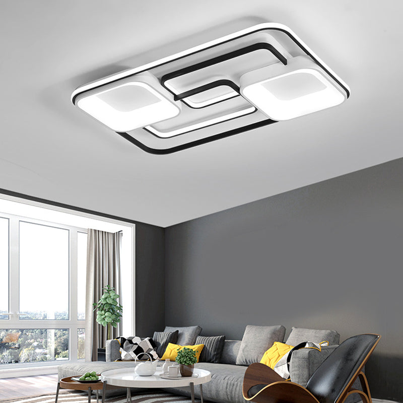 Round/Square/Rectangular Flush Ceiling Light Modern Acrylic White LED Living Room Ceiling Mounted Fixture in Warm/White Light White White Rectangle Clearhalo 'Ceiling Lights' 'Close To Ceiling Lights' 'Close to ceiling' 'Flush mount' Lighting' 215912