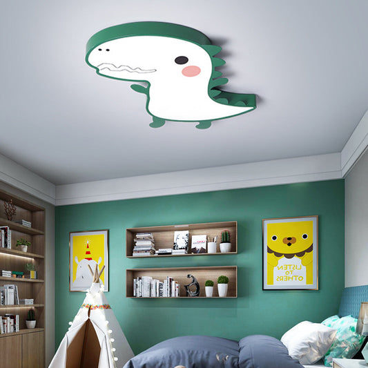 Pink/Green Dinosaur Flushmount Lamp Cartoon LED Aluminum Ceiling Light with Acrylic Diffuser in Warm/White Light Green Clearhalo 'Ceiling Lights' 'Close To Ceiling Lights' 'Close to ceiling' 'Flush mount' Lighting' 215923