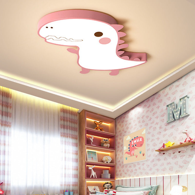 Pink/Green Dinosaur Flushmount Lamp Cartoon LED Aluminum Ceiling Light with Acrylic Diffuser in Warm/White Light Pink Clearhalo 'Ceiling Lights' 'Close To Ceiling Lights' 'Close to ceiling' 'Flush mount' Lighting' 215927